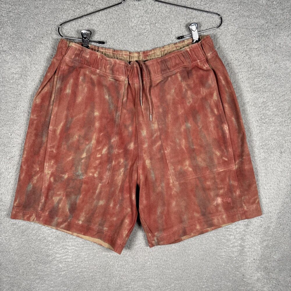 Stussy Tie Dye Beach Shorts Elastic Waist Drawstring Cotton Multicolor Mens M